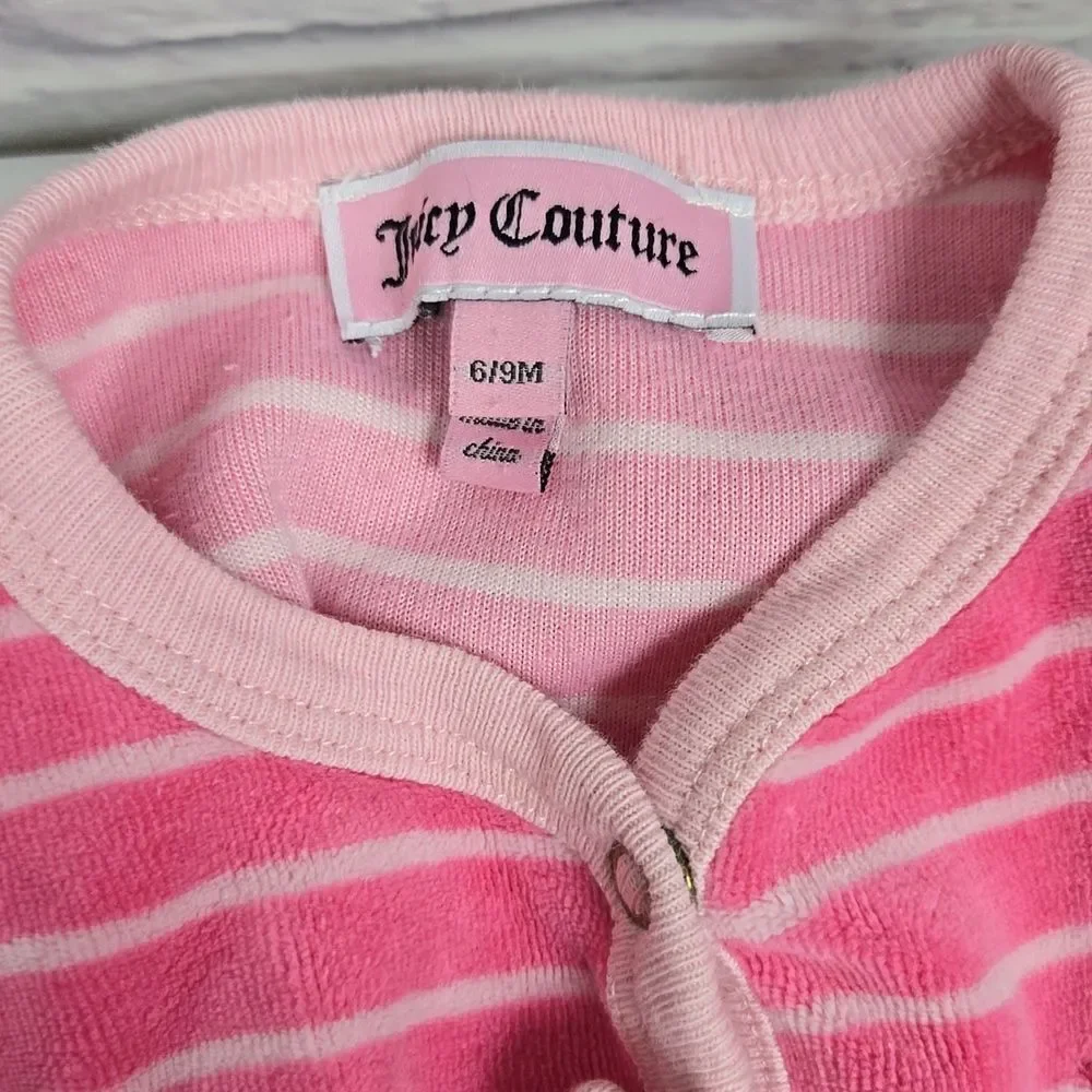 Juicy Couture Baby 6-9m Sleep & Play Pink Stripe Velour One-Piece Pajama Footie